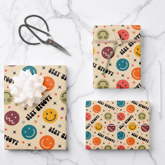 Retro Groovy Trippy Quirky Aesthetic Face Wrapping Paper Sheet (Front)