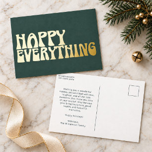 Retro Groovy Typography Happy Everything Sage Gold Foil Holiday Postcard
