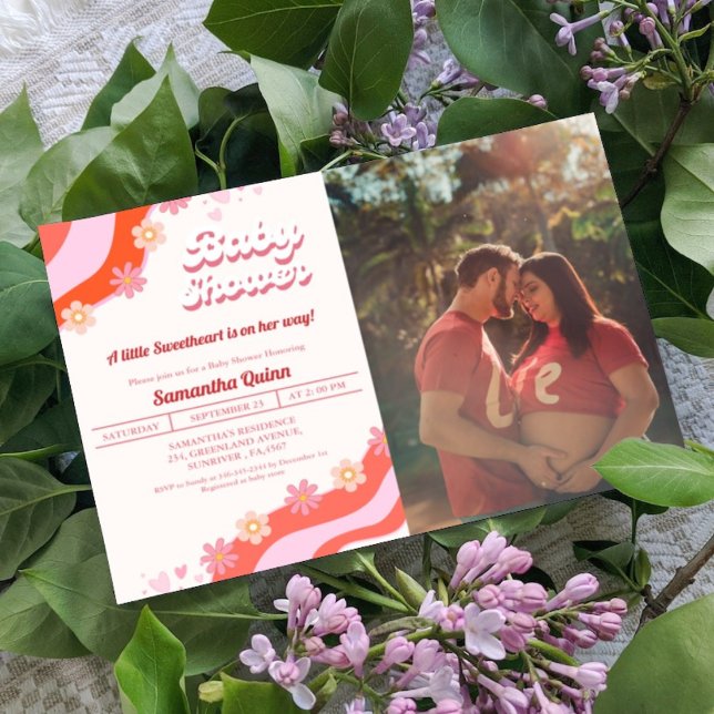 Retro Groovy Valentine Sweetheart Baby Shower  Invitation (Creator Uploaded)