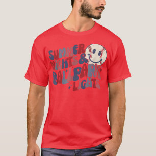 Retro Groovy Vibes Summer Nights Ballpark Lights T-Shirt