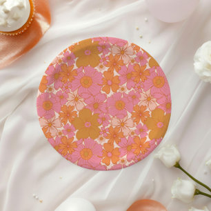 Retro Groovy Vibrant Boho Baby in Bloom  Paper Plate