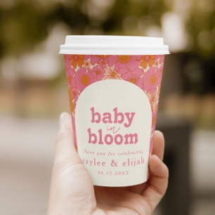 Retro Groovy Vibrant Pink Baby in Bloom Boho Paper Cups
