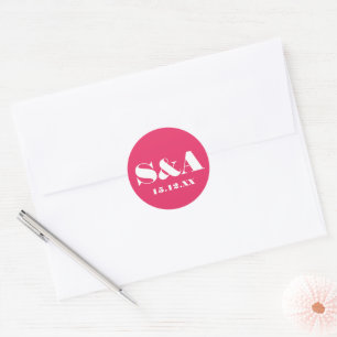 Retro Groovy Vibrant Pink Wedding Classic Round Sticker