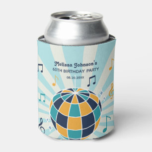 Retro Groovy Wave Disco Ball Musical Blue Birthday Can Cooler