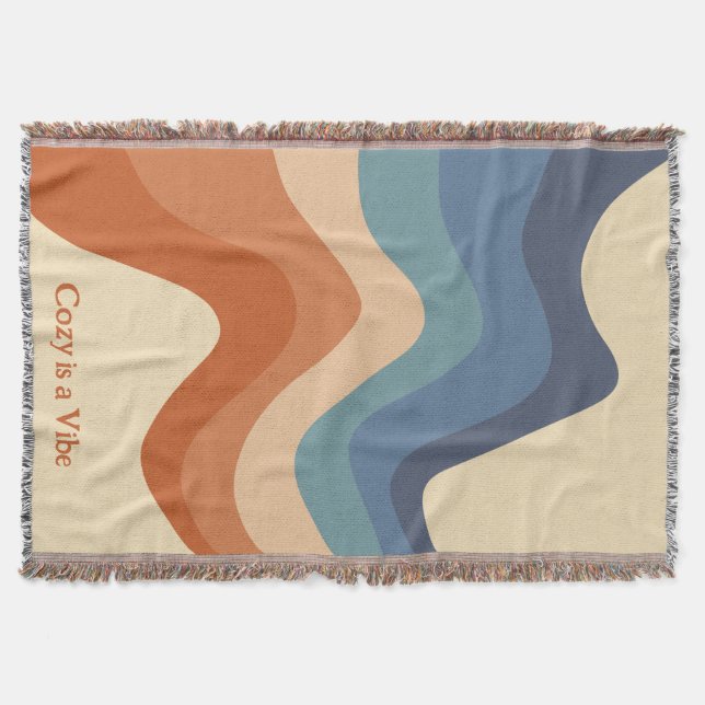 Retro Groovy Wave Pattern Cosy is a Vibe Throw Blanket (Front)
