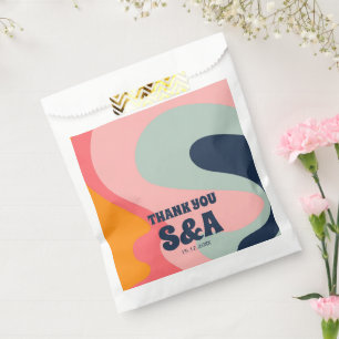 Retro Groovy Waves Pastel Pink Blue Chic Wedding Favour Bags