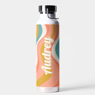 Retro Groovy Wavy Pattern Personalized Name Water Bottle