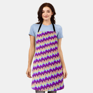  Retro Groovy Wavy Pattern Purple And Yellow Apron