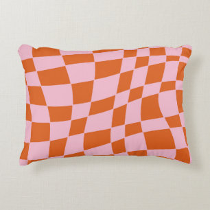 Retro Groovy Wavy Psychedelic Checkerboard Check Y Decorative Cushion