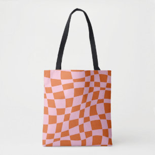 Retro Groovy Wavy Psychedelic Checkerboard Check Y Tote Bag
