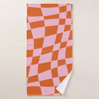 Retro Groovy Wavy Psychedelic Chequerboard Check Y Bath Towel
