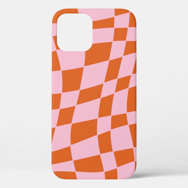 Retro Groovy Wavy Psychedelic Chequerboard Check Y Case-Mate iPhone Case (Back)