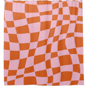 Retro Groovy Wavy Psychedelic Chequerboard Check Y Shower Curtain