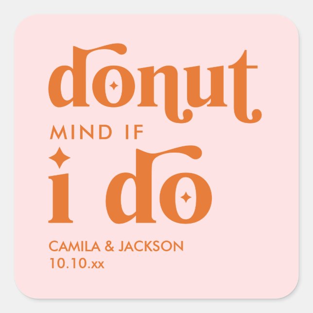 Retro Groovy Wedding Doughnut Wedding Favour Square Sticker (Front)