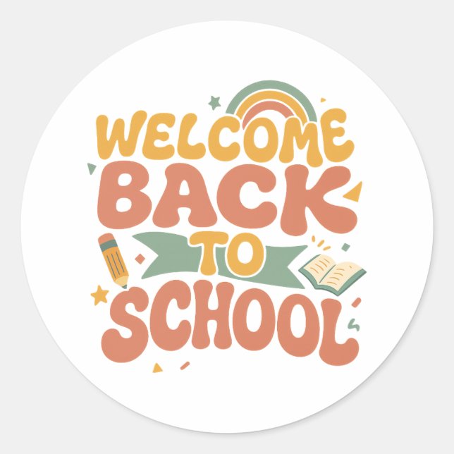 Retro Groovy Welcome Back to School Classic Round Sticker (Front)