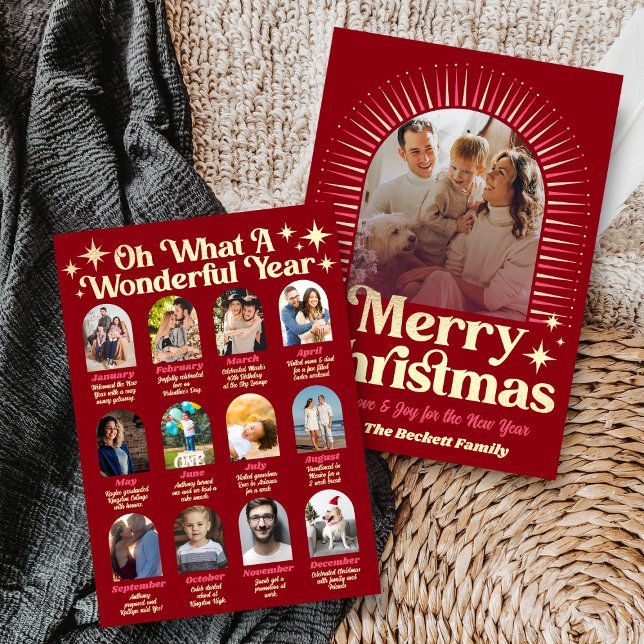 Retro Groovy What A Year In Review 12 Photo Arch Holiday Card (Creator Uploaded)