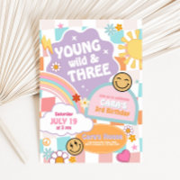 Retro Groovy Young Wild and Three Birthday Party