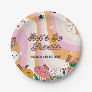 Retro Grooy Let's go ghoul Halloween Birthday Paper Plate