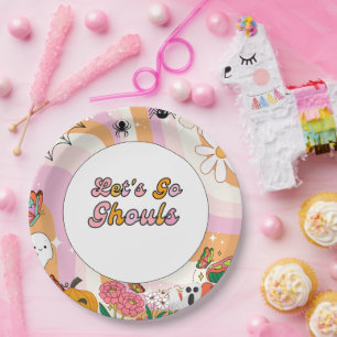 Retro Grooy Let's go ghoul Halloween Birthday Paper Plate