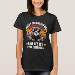 Retro Groundhog Sungles Birthday Happy Groundhog D T-Shirt