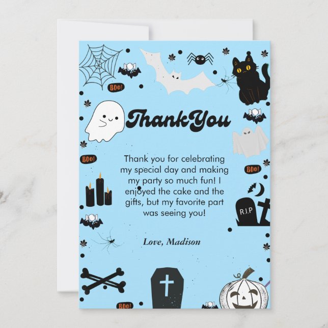 Retro grovvy Halloween birthday thank you card (Front)