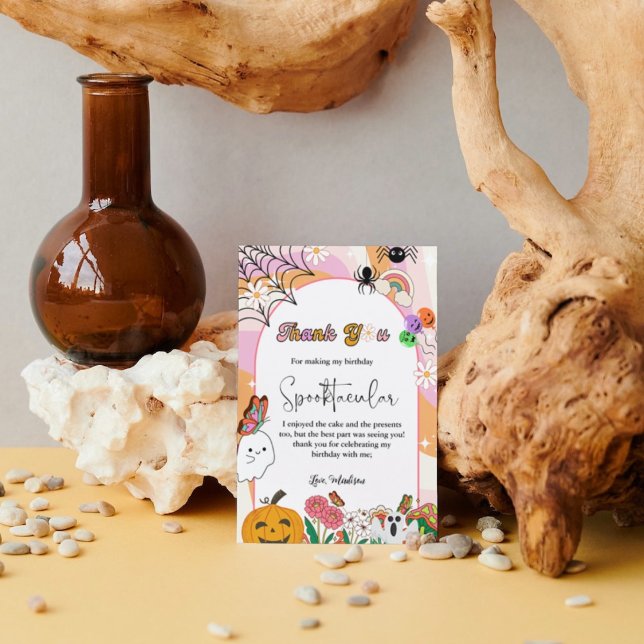 Retro grovvy Halloween birthday thank you card (Creator Uploaded)