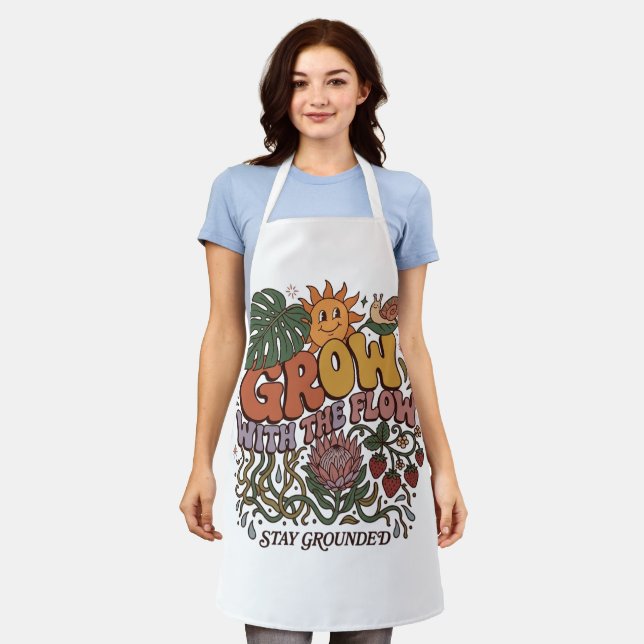 Retro Grow With The Flow Gardening Apron | Boho Fl (Worn)