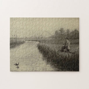 Retro Grunge Fly Fishing Jigsaw Puzzle