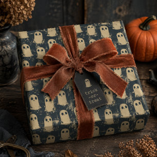 Retro Grunge Ghosts Halloween Pattern Wrapping Paper