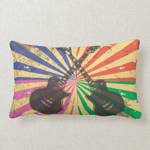 Retro Grunge Guitars on starburst background Lumbar Cushion