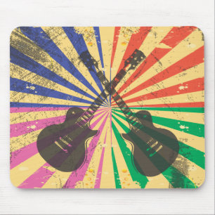 Retro Grunge Guitars on starburst background Mouse Pad