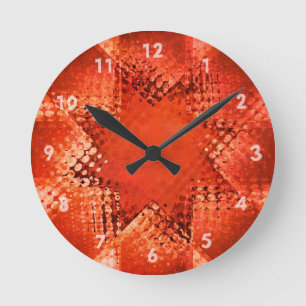 Retro grunge halftone star round clock