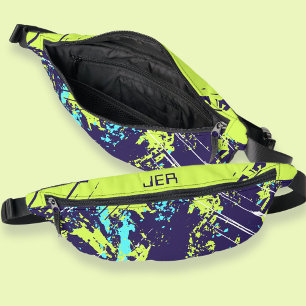 Retro Grunge Paint Splash Monogrammed Blue Cool   Bum Bags