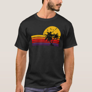 Retro Grunge Palm Tree Sunset Tropical Beach Men W T-Shirt