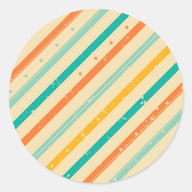 Retro grunge striped pattern classic round sticker (Front)