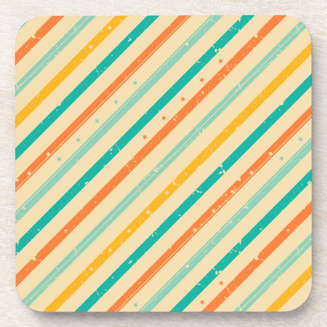 Retro grunge striped pattern coaster (Front)