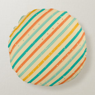 Retro grunge striped pattern round cushion