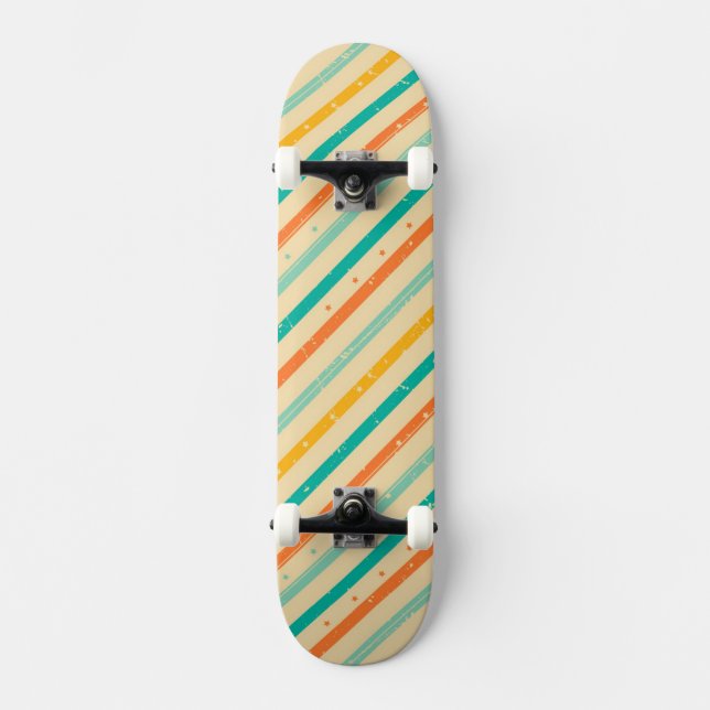 Retro grunge striped pattern skateboard (Front)