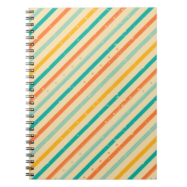 Retro grunge striped pattern spiral notebook (Front)