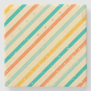 Retro grunge striped pattern stone coaster