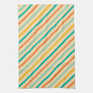 Retro grunge striped pattern tea towel
