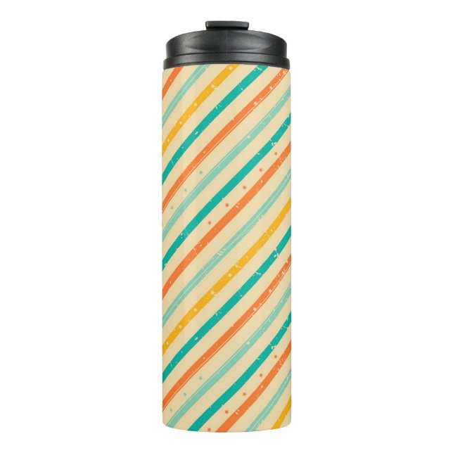 Retro grunge striped pattern thermal tumbler (Front)