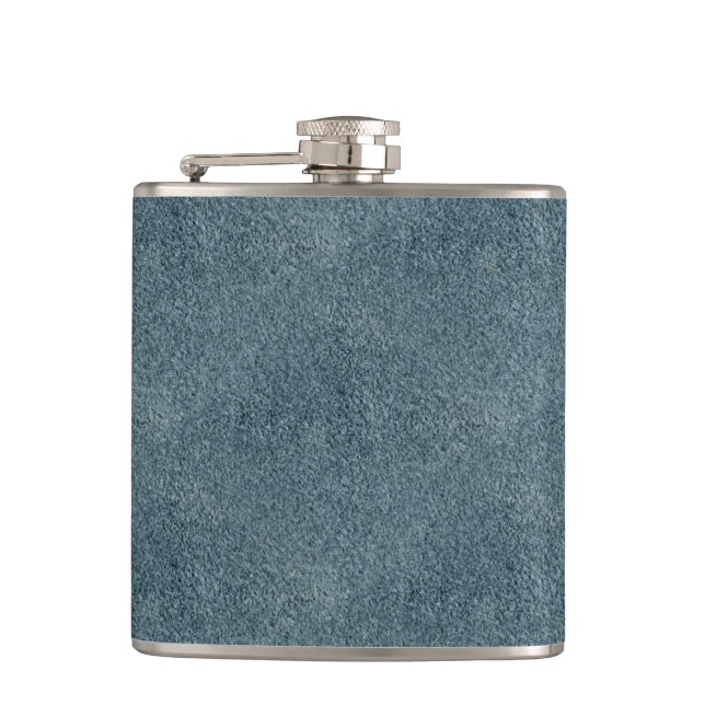 Retro Grunge Suede Custom Blue Texture Hip Flask (Front)