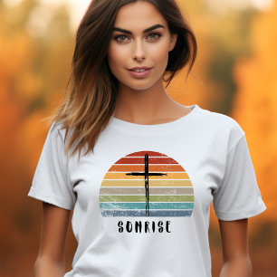 Retro Grunge Sunset Cross Faithful Christian   T-Shirt