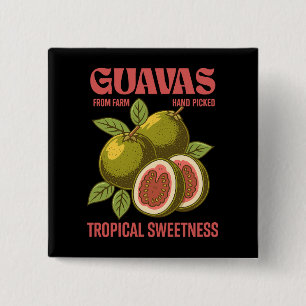 Retro Guavas Fruit Commercial Graphic Art Style 15 Cm Square Badge