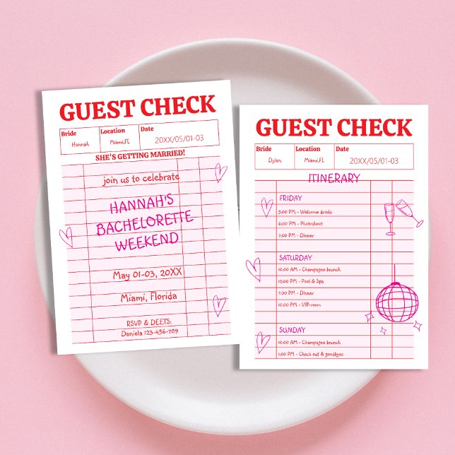 Retro Guest Check Doodle Whimsical Bachelorette Invitation (Retro Guest Check Doodle Whimsical Bachelorette Invitation)