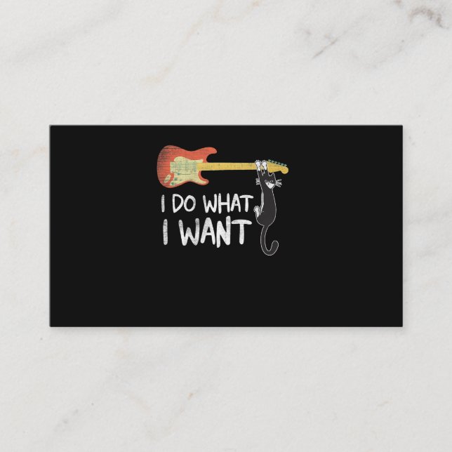 Retro Guitar and Cat Lover Meowy I do what i want  Business Card (Front)