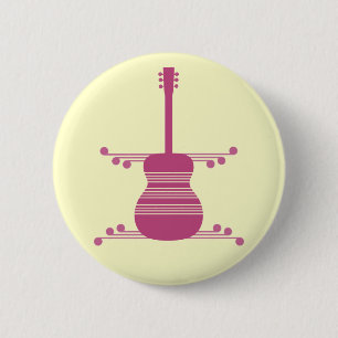 Retro Guitar Button, Magenta 6 Cm Round Badge