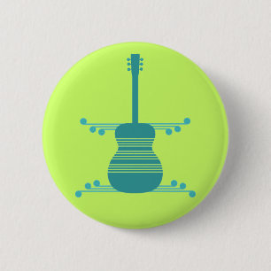 Retro Guitar Button, Teal 6 Cm Round Badge