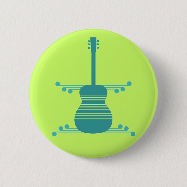 Retro Guitar Button, Teal 6 Cm Round Badge (Front)